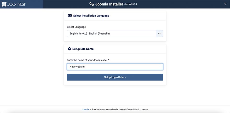 Starting Joomla installation