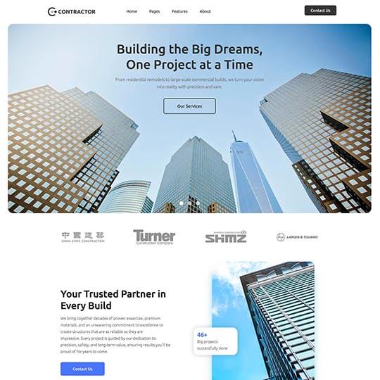 Contractor Joomla template powered by Joomla page builder