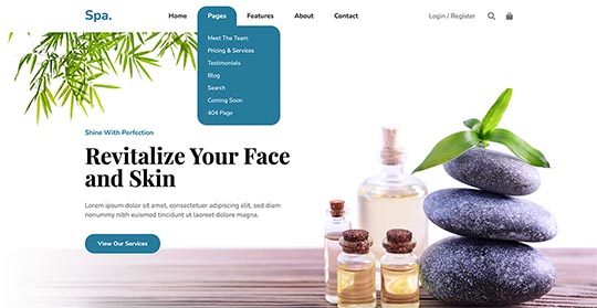 Drop-down menu in the Spa template