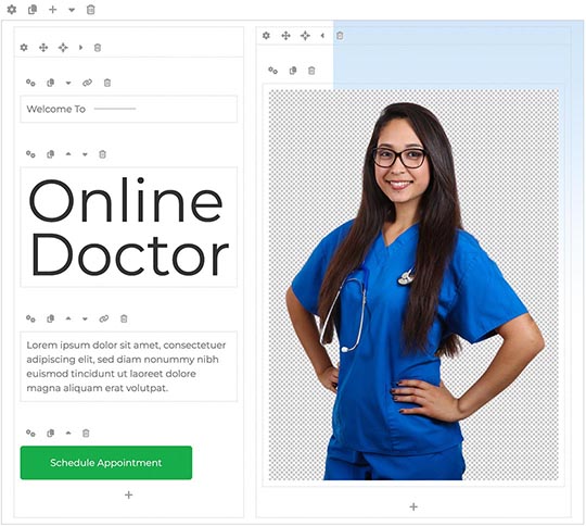 Page builder in the Telehealth Joomla template